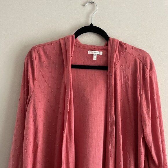 Maurices Women M Coral Swiss Dot Casual Pockets Open Front Hooded Cardigan - Picture 6 of 12